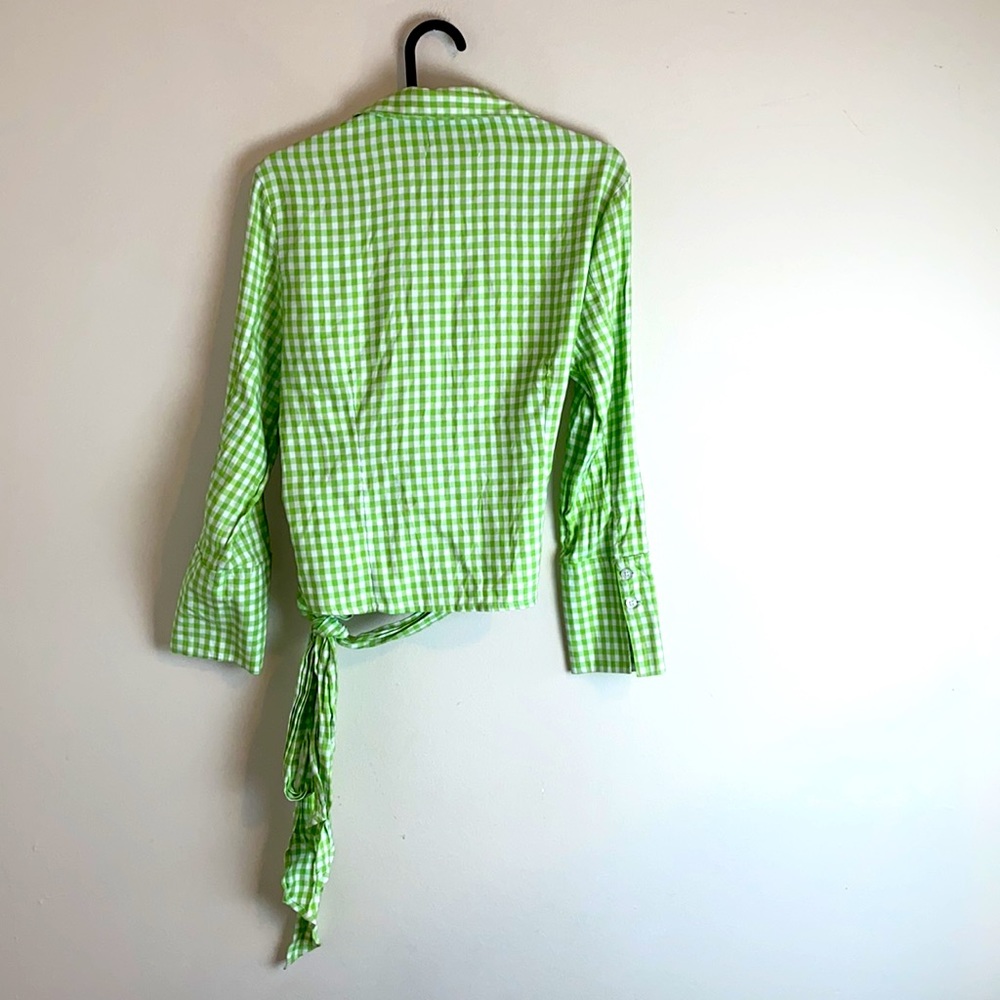 URBAN OUTFITTERS Gingham Plaid Print Lightweight Wrap Top Blouse Spring/ Retro - Picture 4 of 7